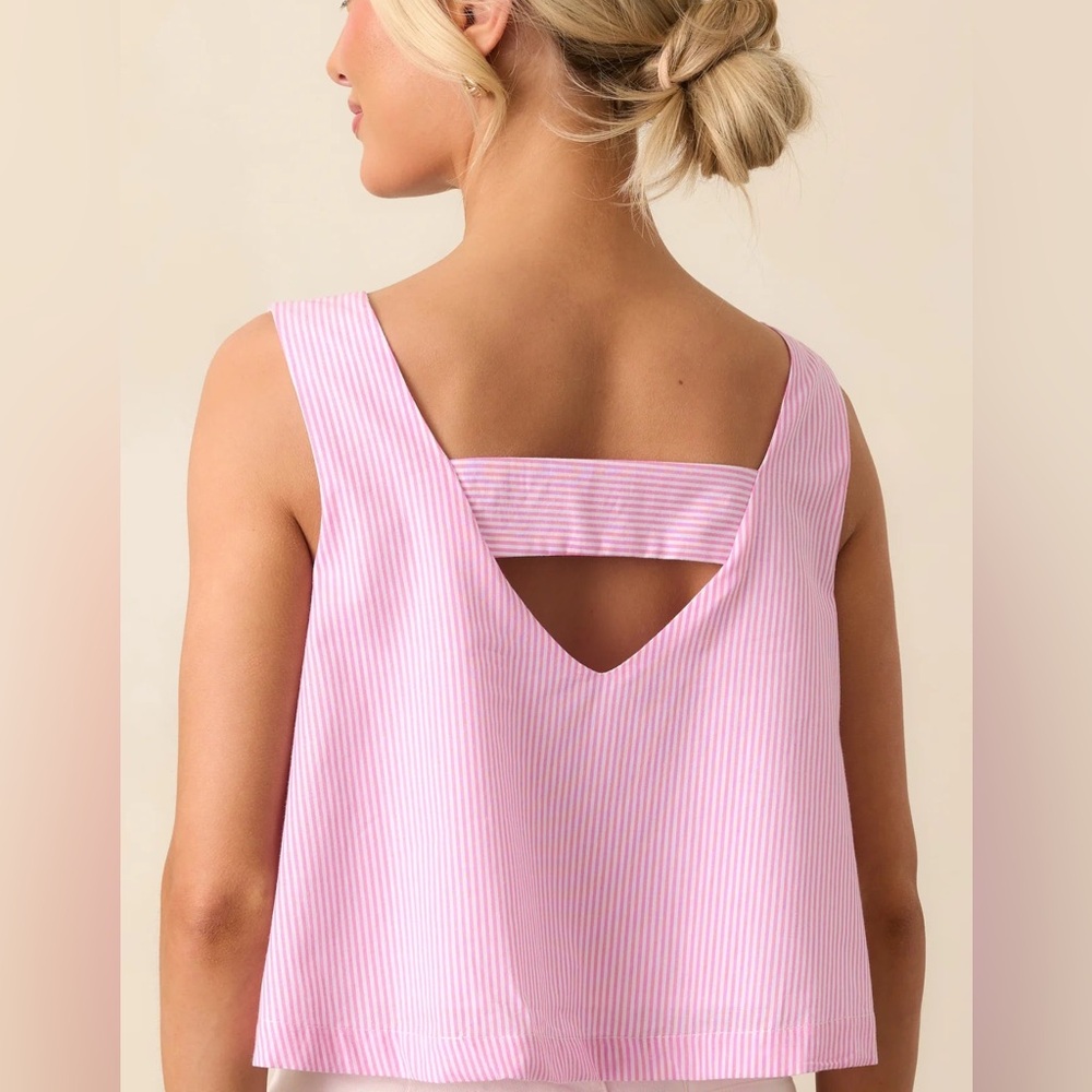 Prosperina Lola Peony Pink Stripe Crop Top - Picture 2 of 3